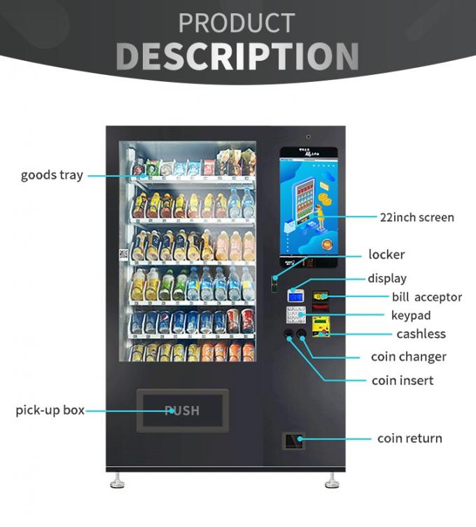 Máquina de venda automática dos meios do sistema de refrigeração 2-20℃ para a combinação dos alimentos e das bebidas da venda