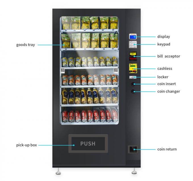Máquina de venda automática de vidro do metal da dupla camada com sistema do elevador e baixo consumo