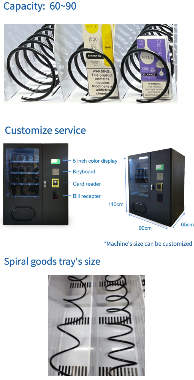 a capacidade personalizou o serviço e a bandeja dos bens de máquina de venda automática de Mini Snack Beverage Small Item