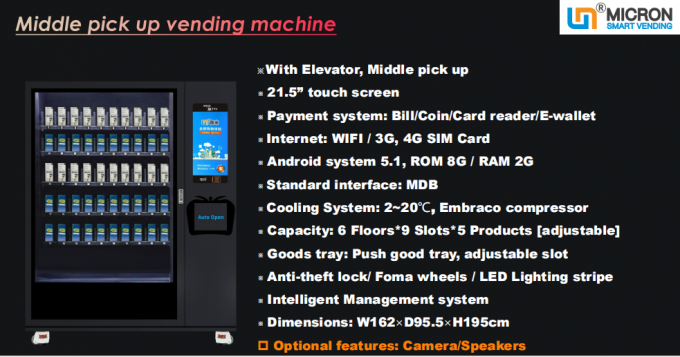 Máquina de venda automática automática de Saland do fruto 21,5 polegadas de canais ajustáveis da tela 10