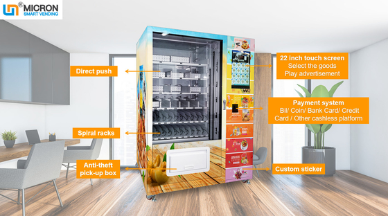 Máquina de venda automática do queijo da tela de 22 polegadas para anunciar o pagamento sem contato do apoio