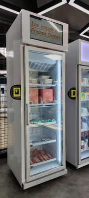 a máquina de venda automática do gelado 220V para alimentos bebe o refrigerador vendendo esperto
