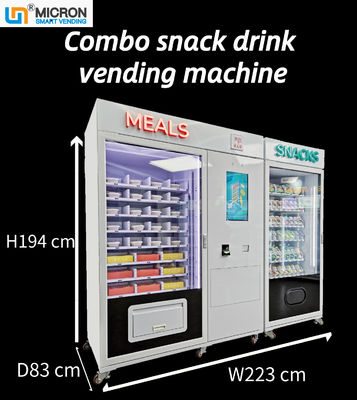 Mícron feito sob encomenda Smart da máquina de venda automática combinado do petisco da refeição que vende com micro-ondas e sistema de refrigeração