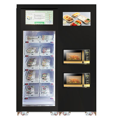 Máquina vendedora de geladeira inteligente com microondas para refeições quentes. Máquina vendedora de salada de lanches com leitor de cartões