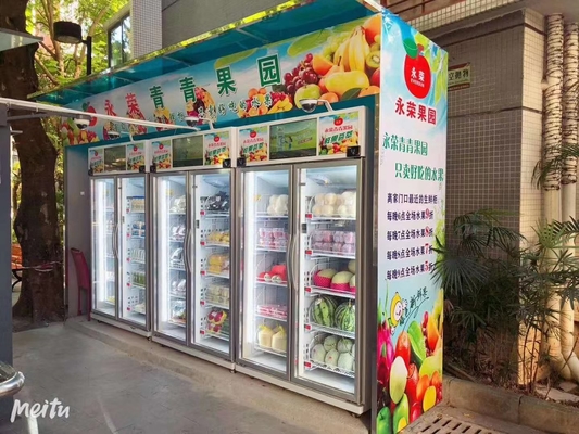 Máquina de venda automática esperta do refrigerador do diodo emissor de luz do estar aberto para frutos com função de monitoração de Enventory do tempo real da telemetria, mícron
